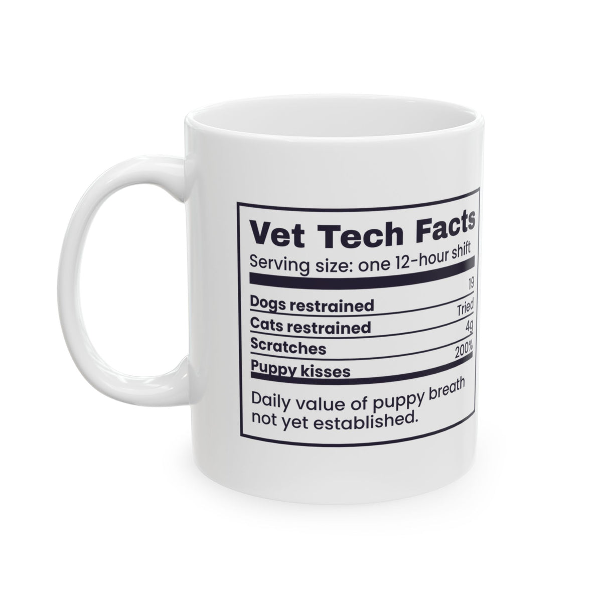 Funny Vet Tech Mug Vet Tech Facts Cats Restrained Tried Nutrition Label