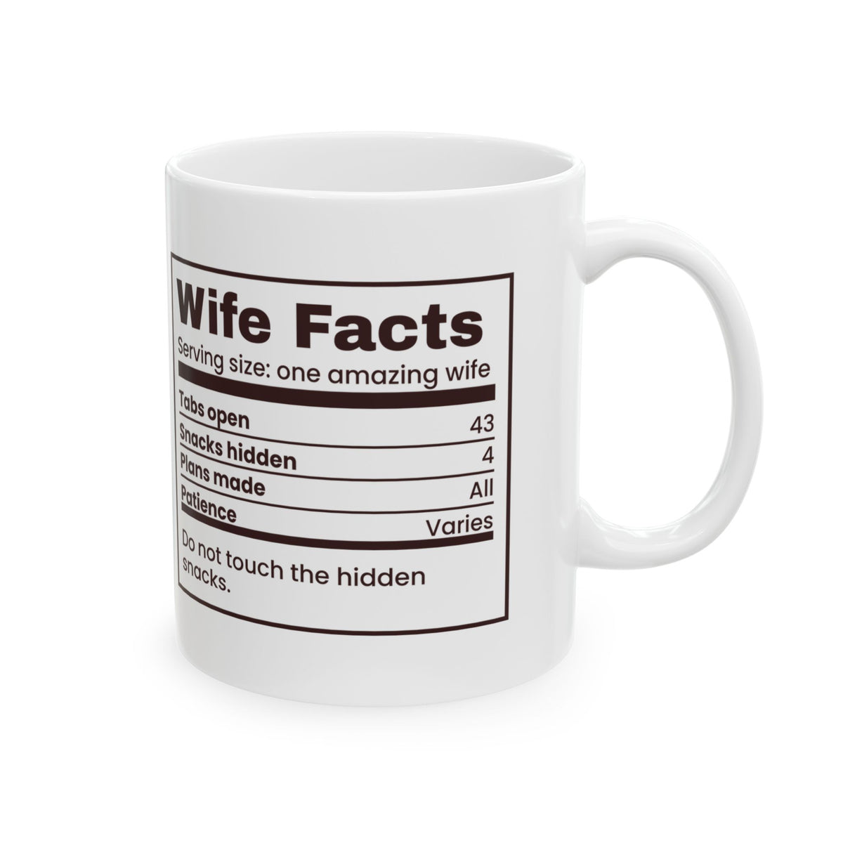 Funny Wife Coffee Mug Wife Facts Nutrition Label