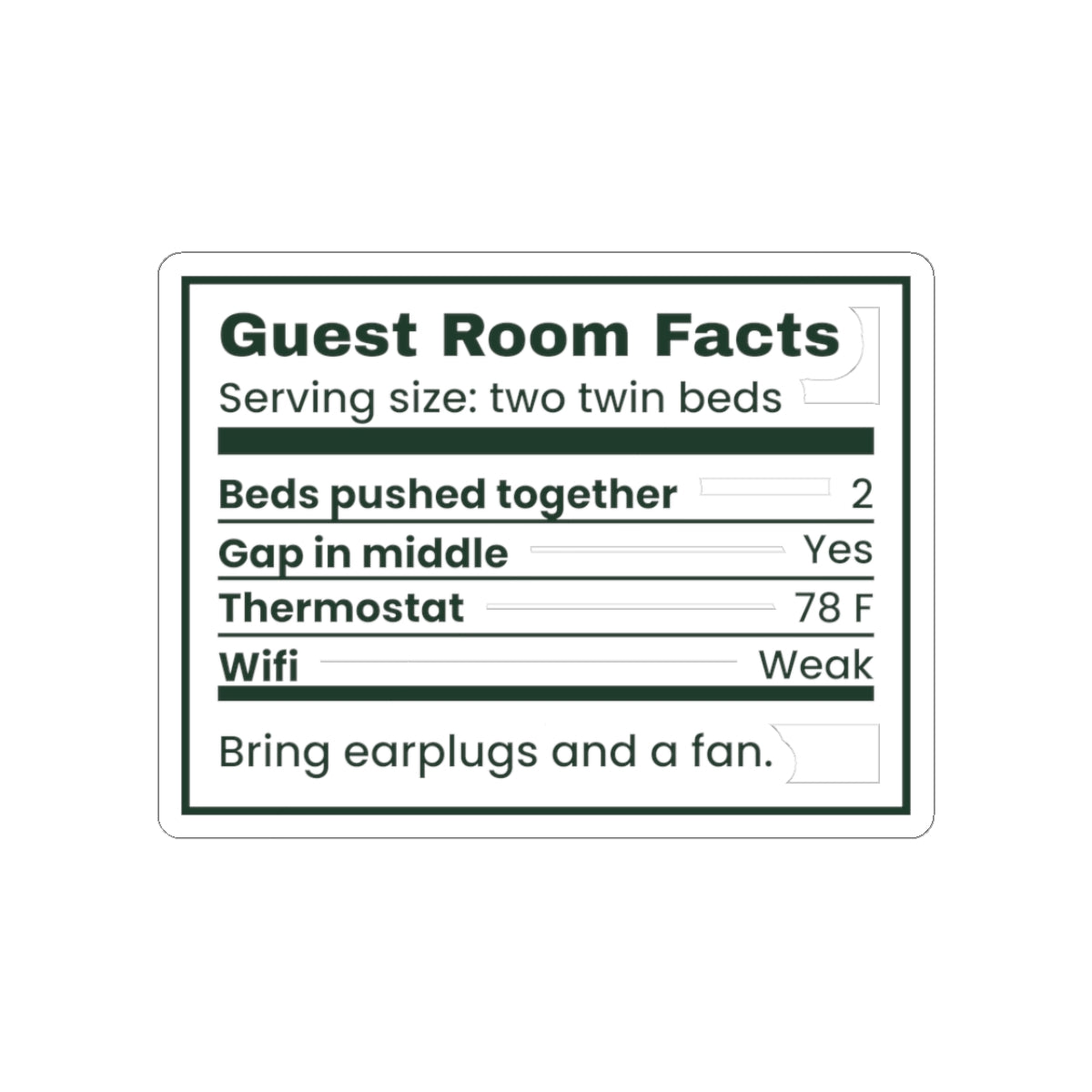 Funny Christmas In Laws Sticker Guest Room Nutrition Facts