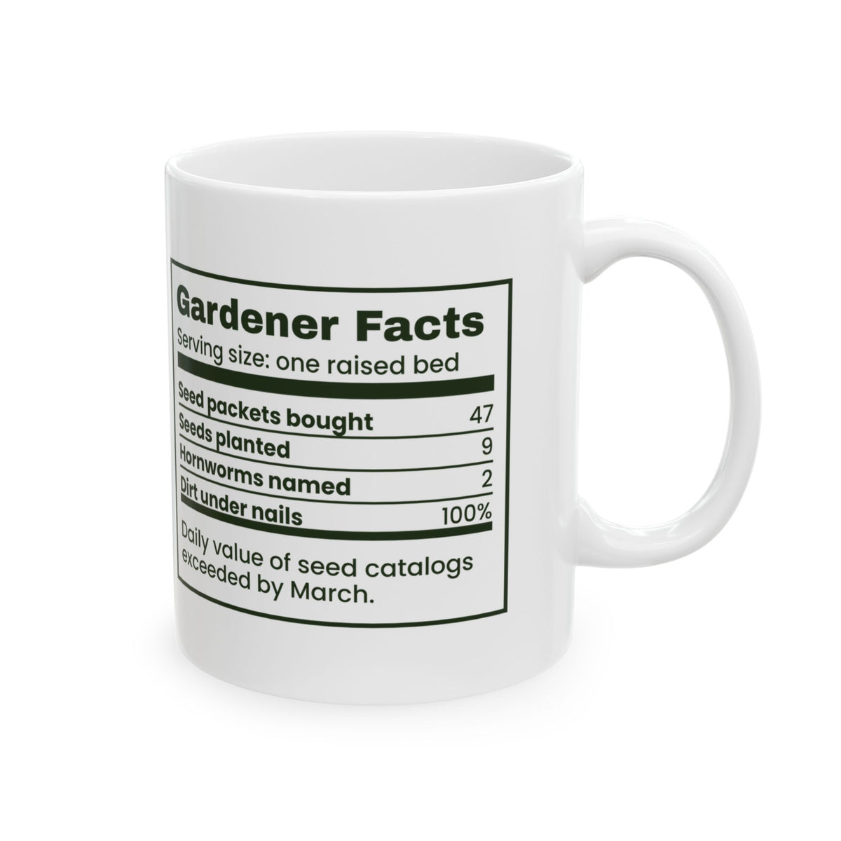 Funny Gardener Coffee Mug Seed Packets Nutrition Facts For Gardeners