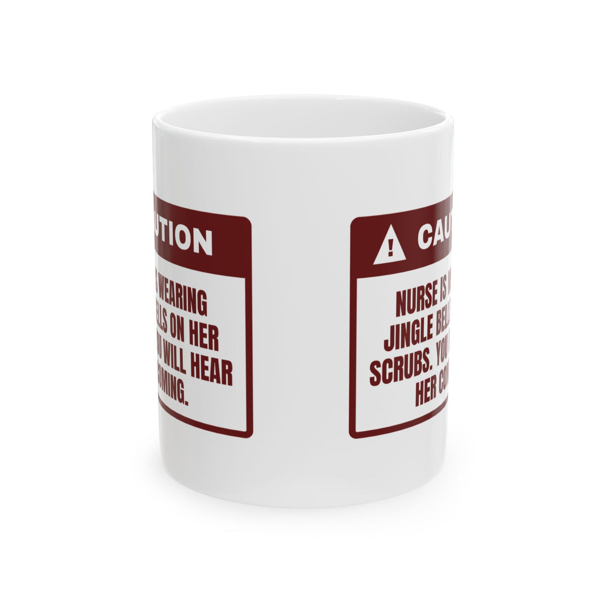 Funny Christmas Nurse Coffee Mug Jingle Bells On Scrubs Warning
