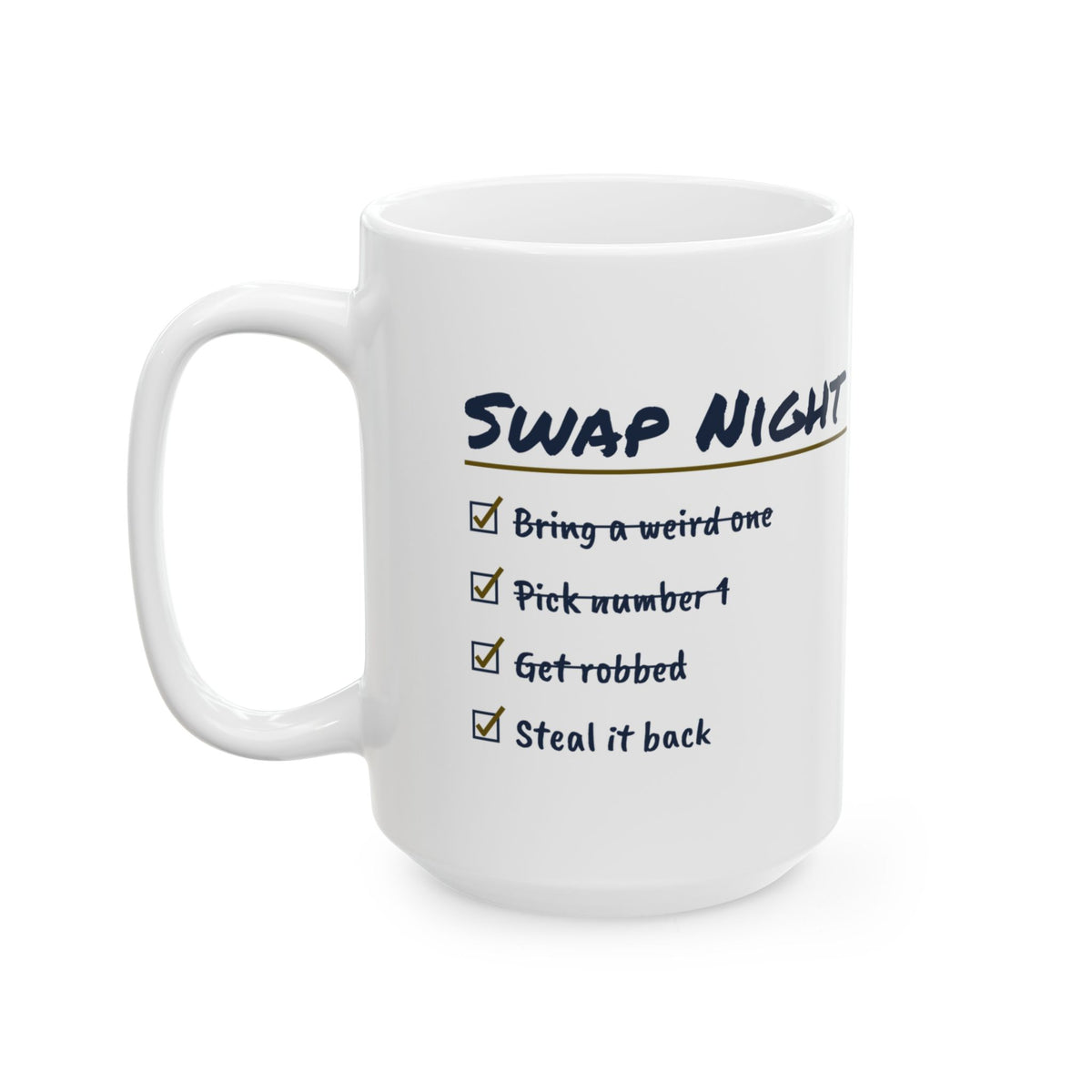 Funny White Elephant Coffee Mug Get Robbed Steal It Back Checklist