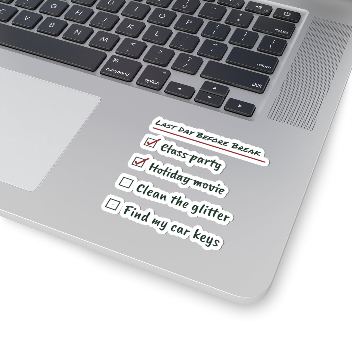 Funny Teacher Christmas Sticker Clean The Glitter Checklist