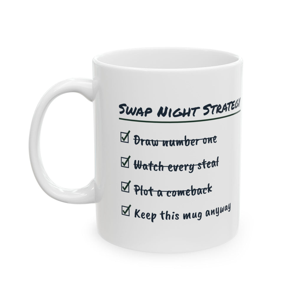 Funny White Elephant Coffee Mug Swap Night Strategy Checklist