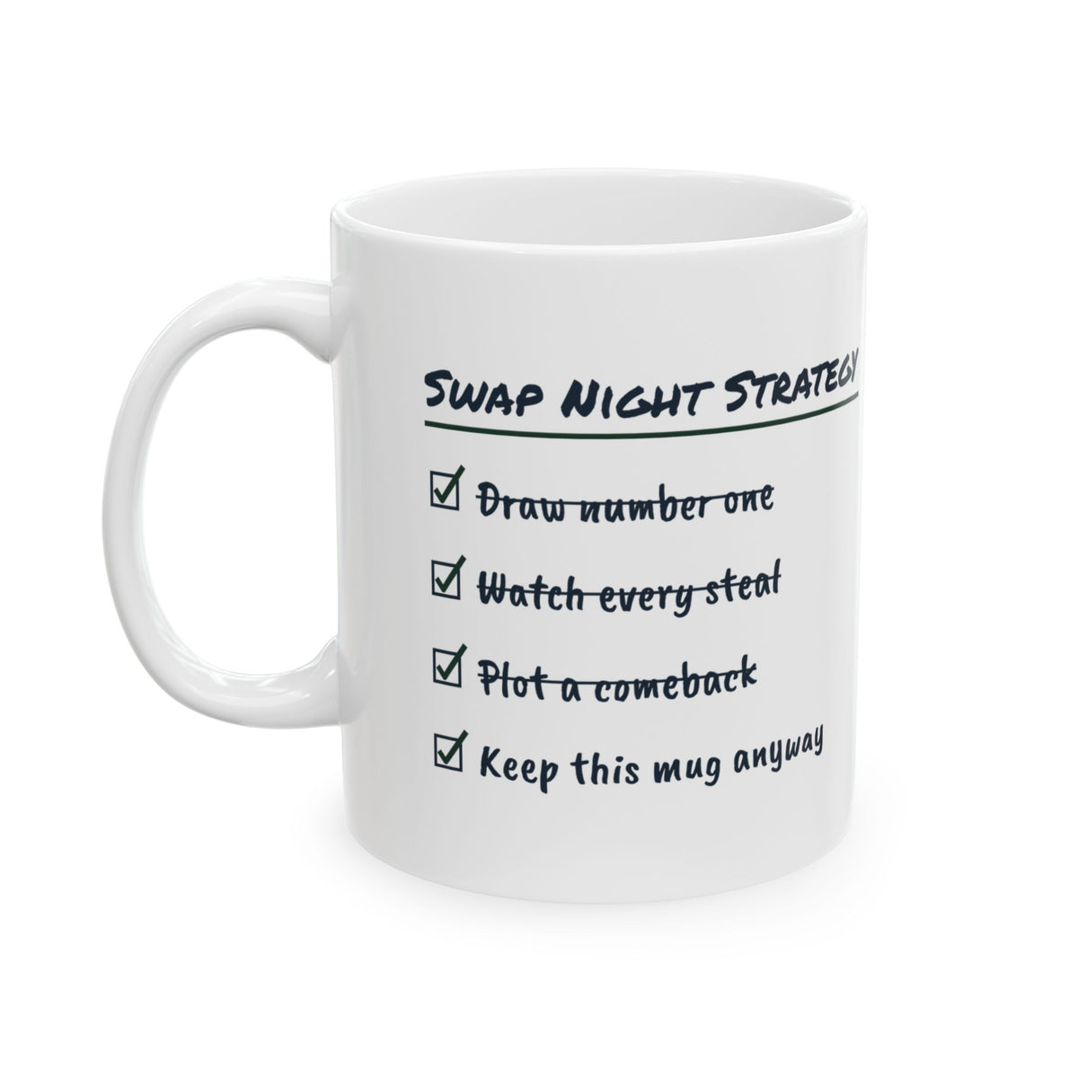 Funny White Elephant Coffee Mug Swap Night Strategy Checklist