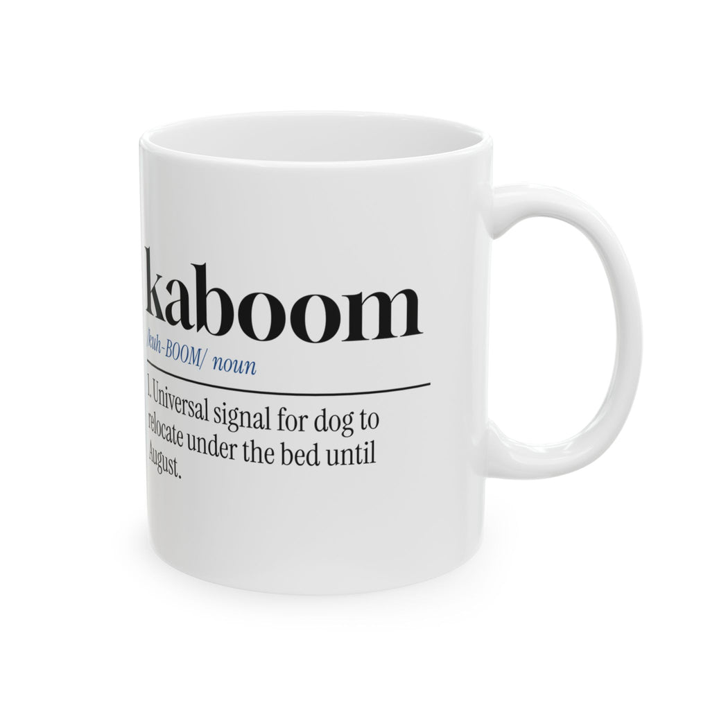 Funny Fireworks Dog Coffee Mug Kaboom Hides Under Bed For Dog Lovers