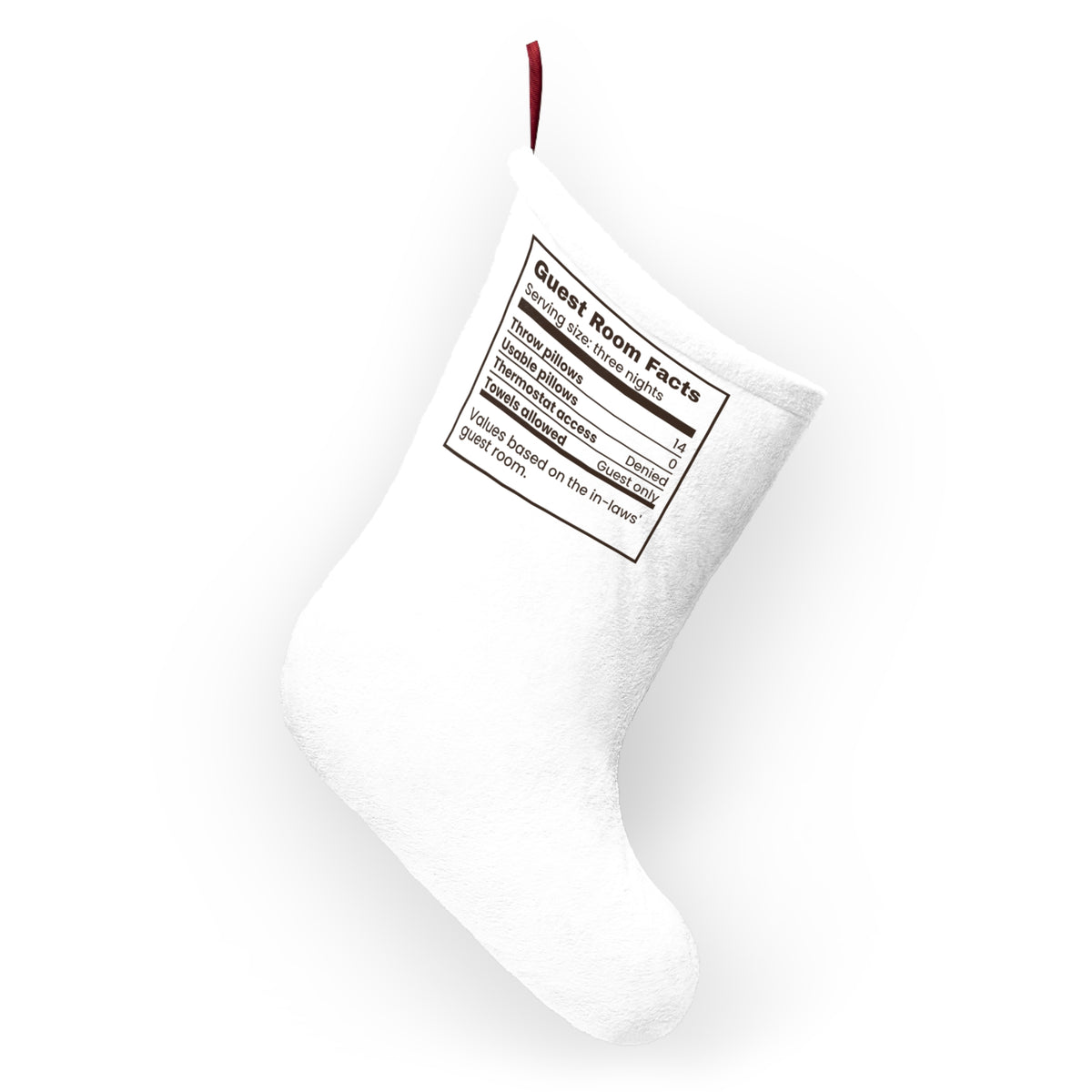Funny In-Laws Christmas Visit Christmas Stocking Guest Room Facts Label