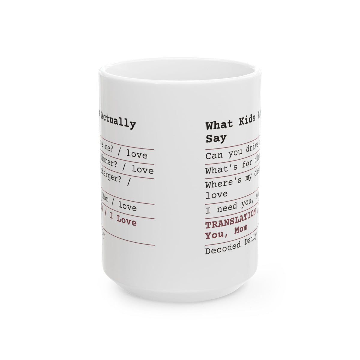 Funny Mom Receipt Coffee Mug I Love You Translated