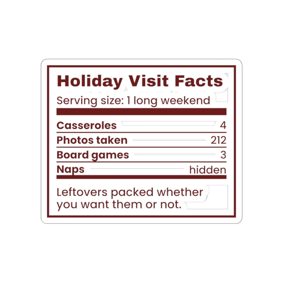 Funny Christmas In-Laws Sticker Holiday Visit Facts Label