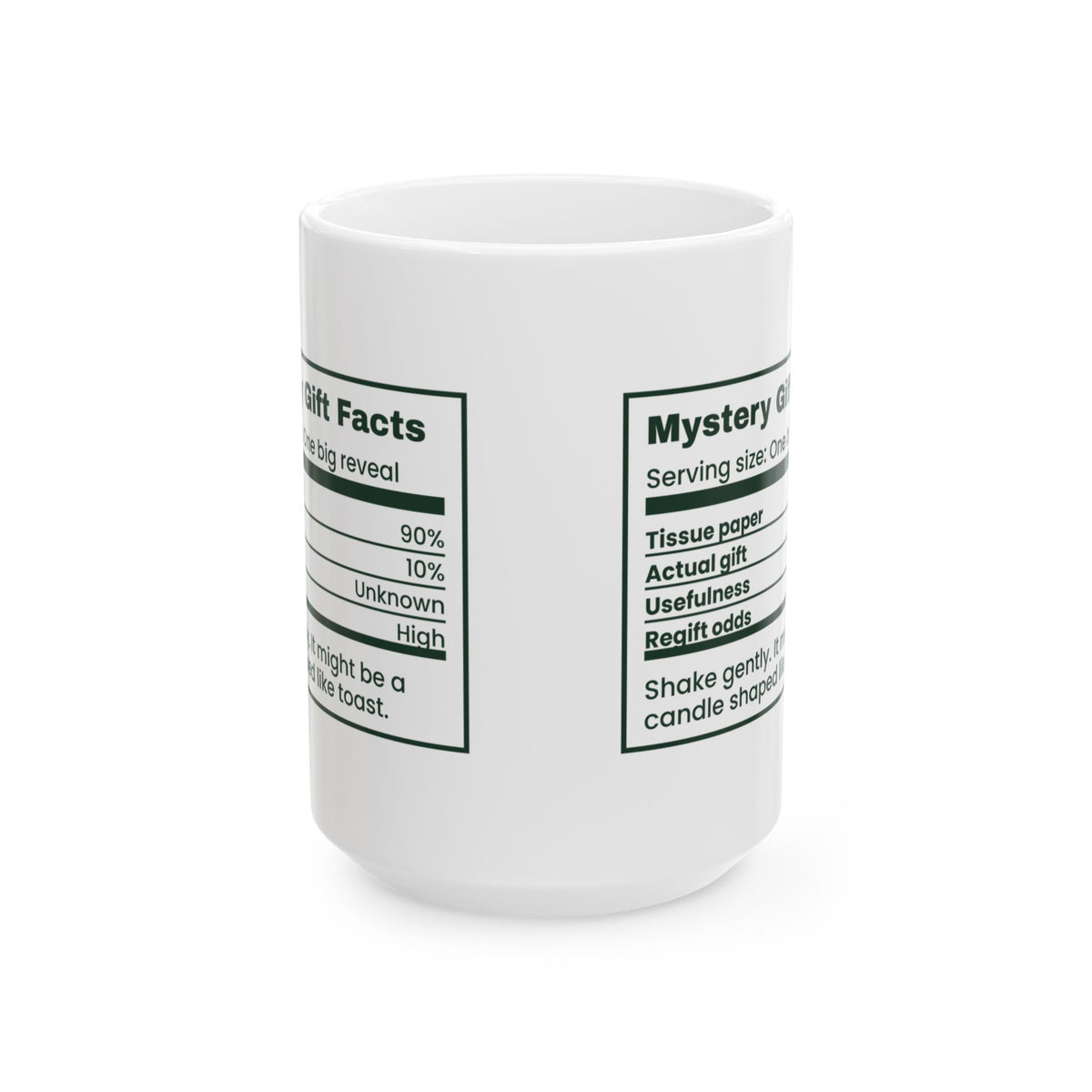 Funny White Elephant Coffee Mug Mystery Gift Facts Label