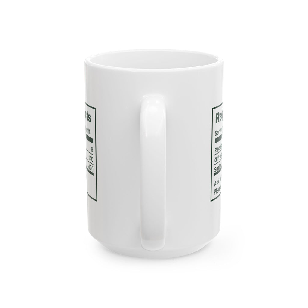Funny Retail Christmas Coffee Mug Register Nutrition Facts Label