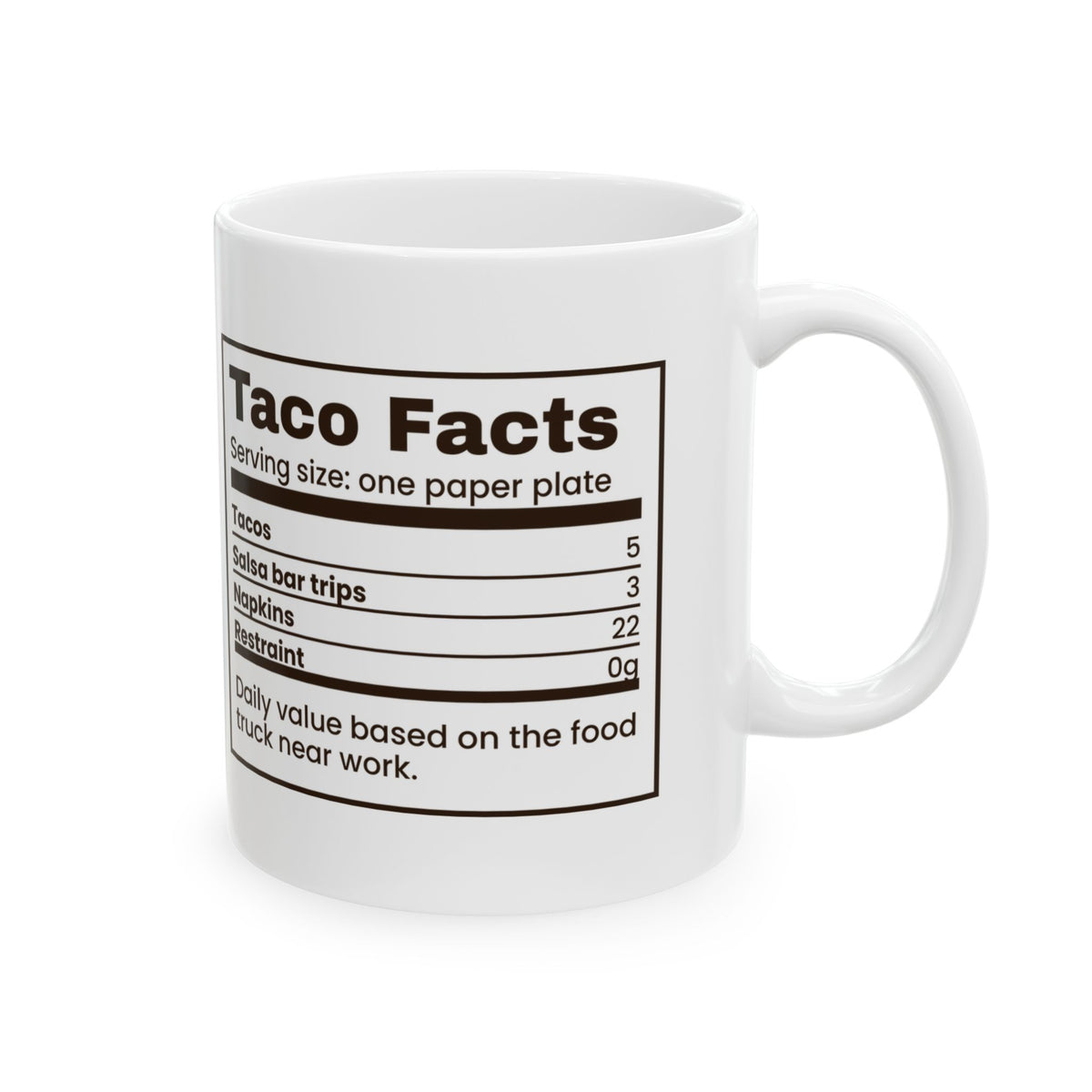Funny Taco Lover Coffee Mug Taco Facts Nutrition Label