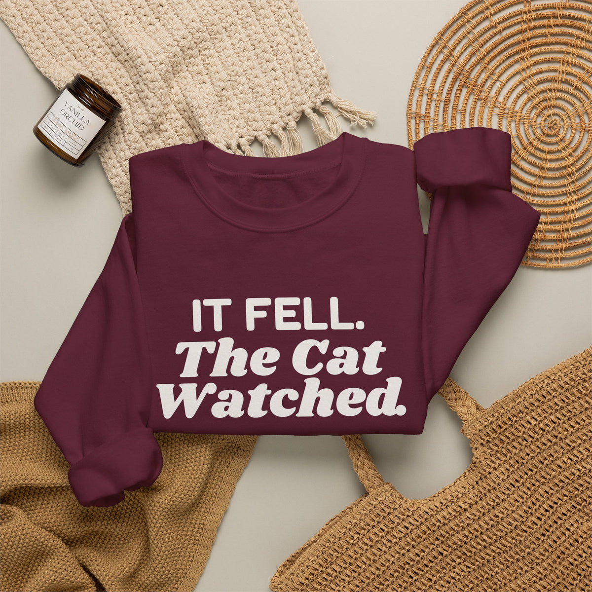 Funny Christmas Cat Sweatshirt It Fell The Cat Watched