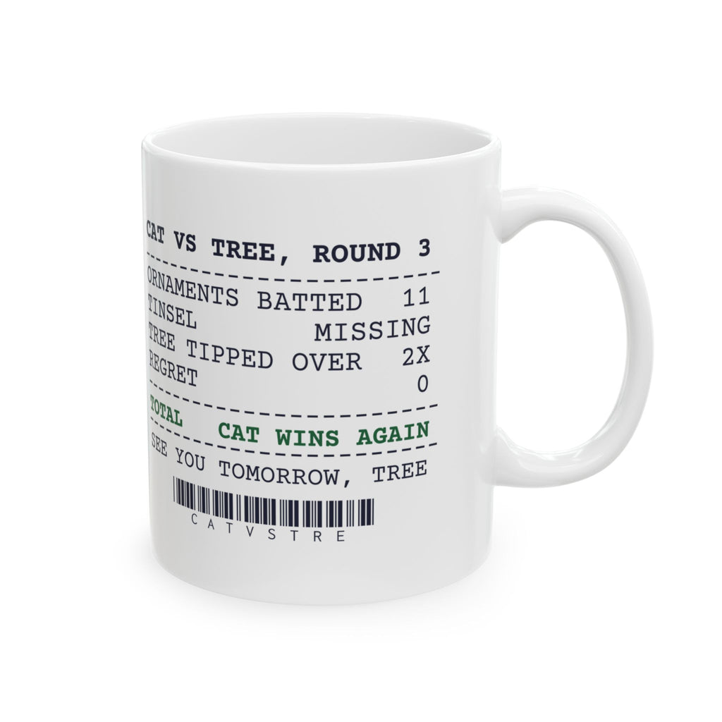 Funny Christmas Cat Coffee Mug Cat Vs Tree Round 3 Receipt