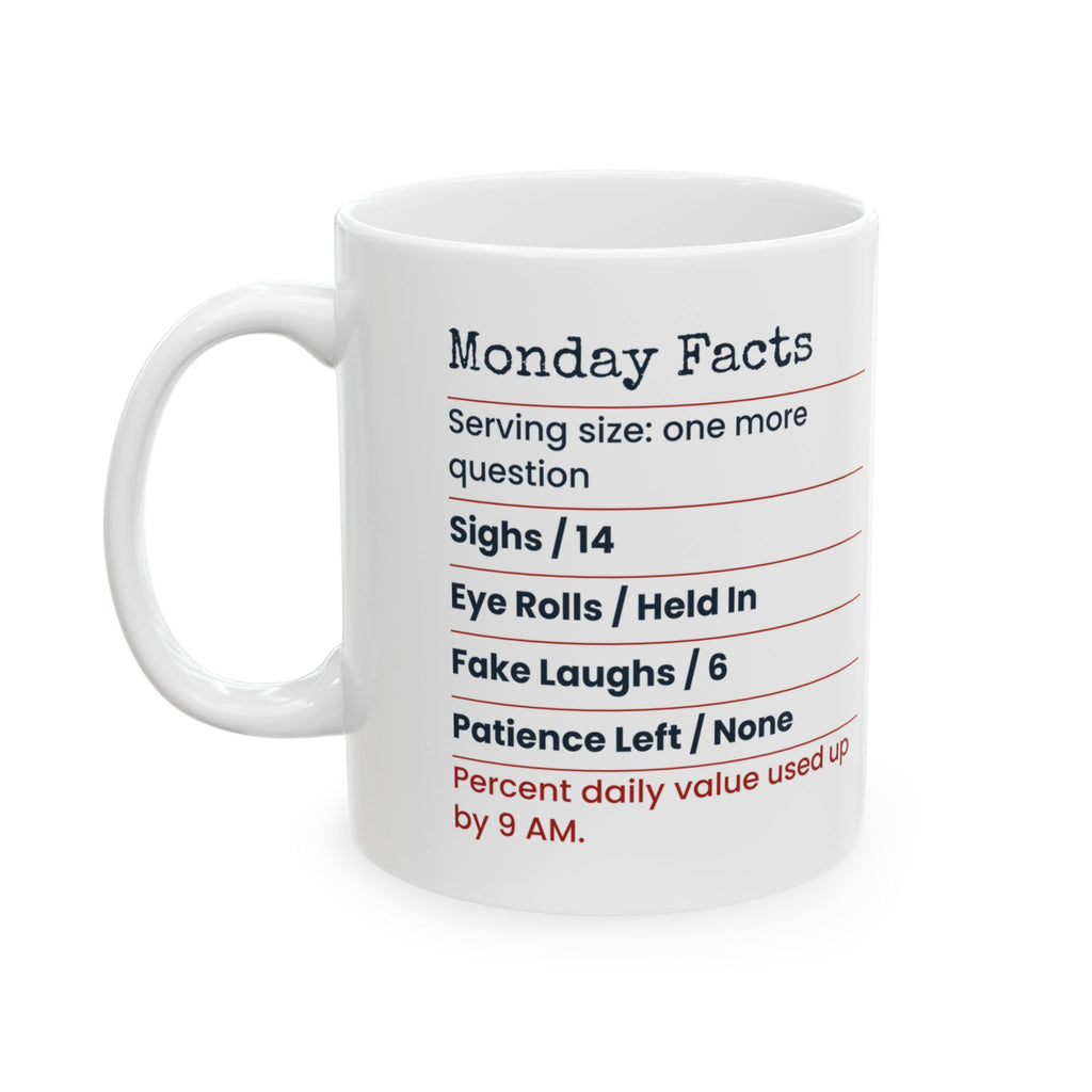 Funny Sarcastic Coffee Mug Monday Facts Label For Coworkers