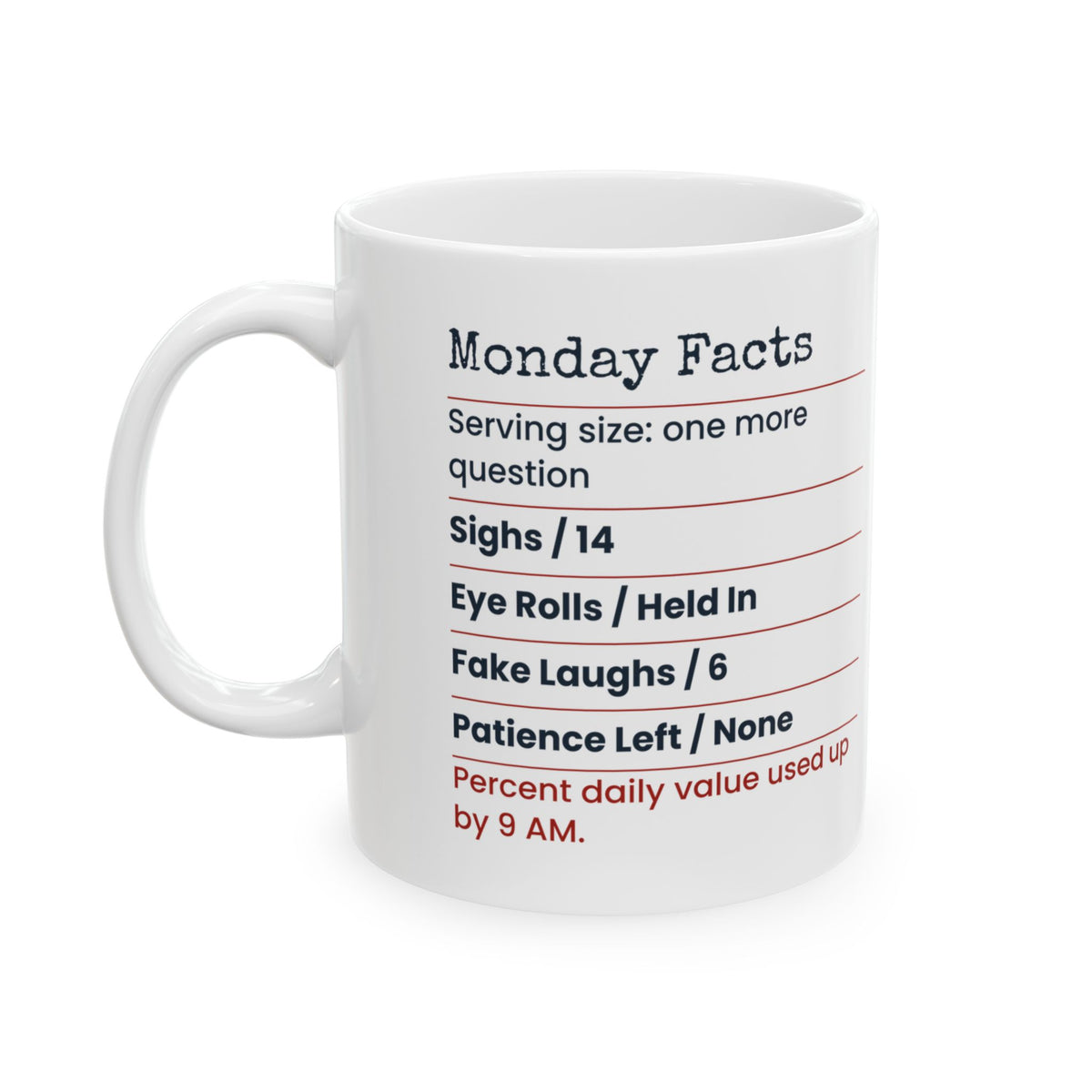 Funny Sarcastic Coffee Mug Monday Facts Label For Coworkers