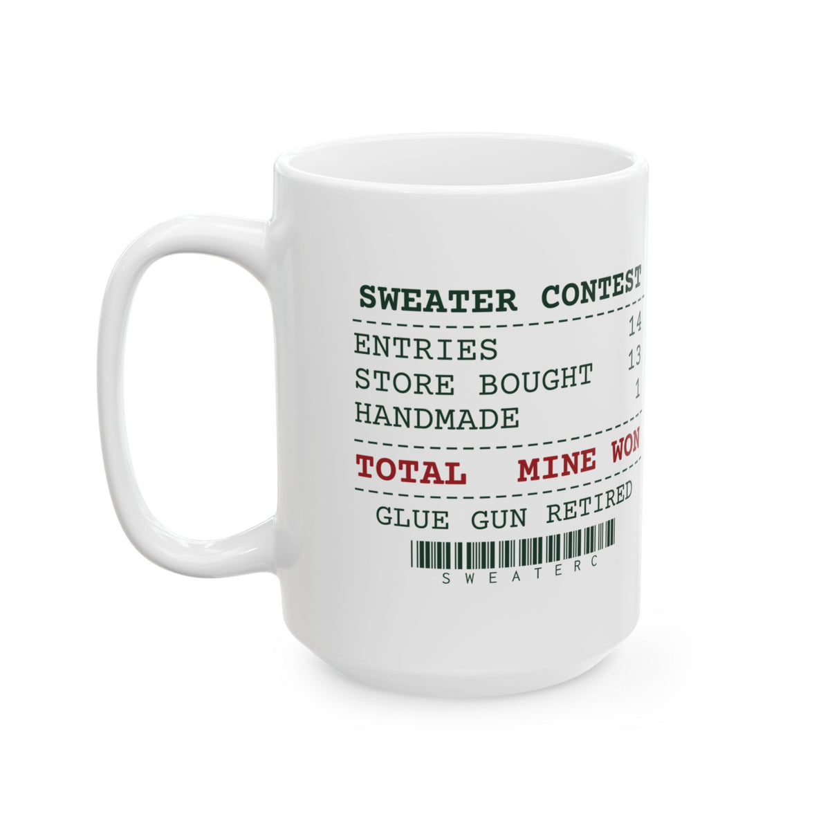Funny Ugly Sweater Contest Coffee Mug Thirteen Store Bought One Handmade