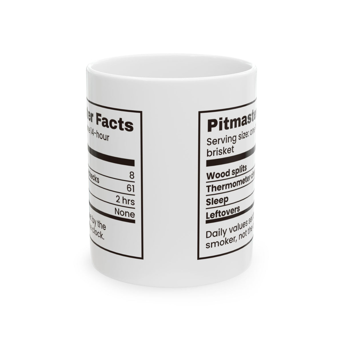 Funny BBQ Coffee Mug Pitmaster Facts Nutrition Label For Smoker Owners