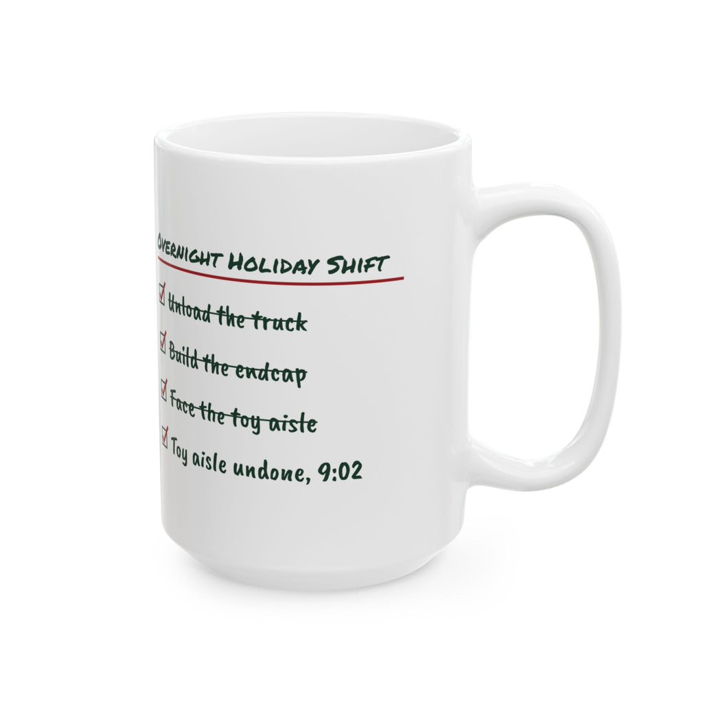 Funny Retail Christmas Coffee Mug Overnight Holiday Shift Checklist