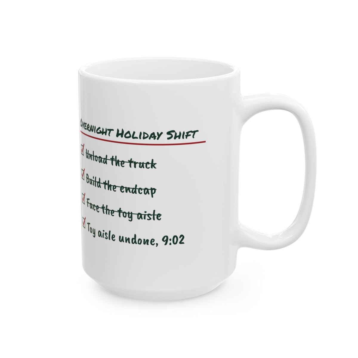 Funny Retail Christmas Coffee Mug Overnight Holiday Shift Checklist