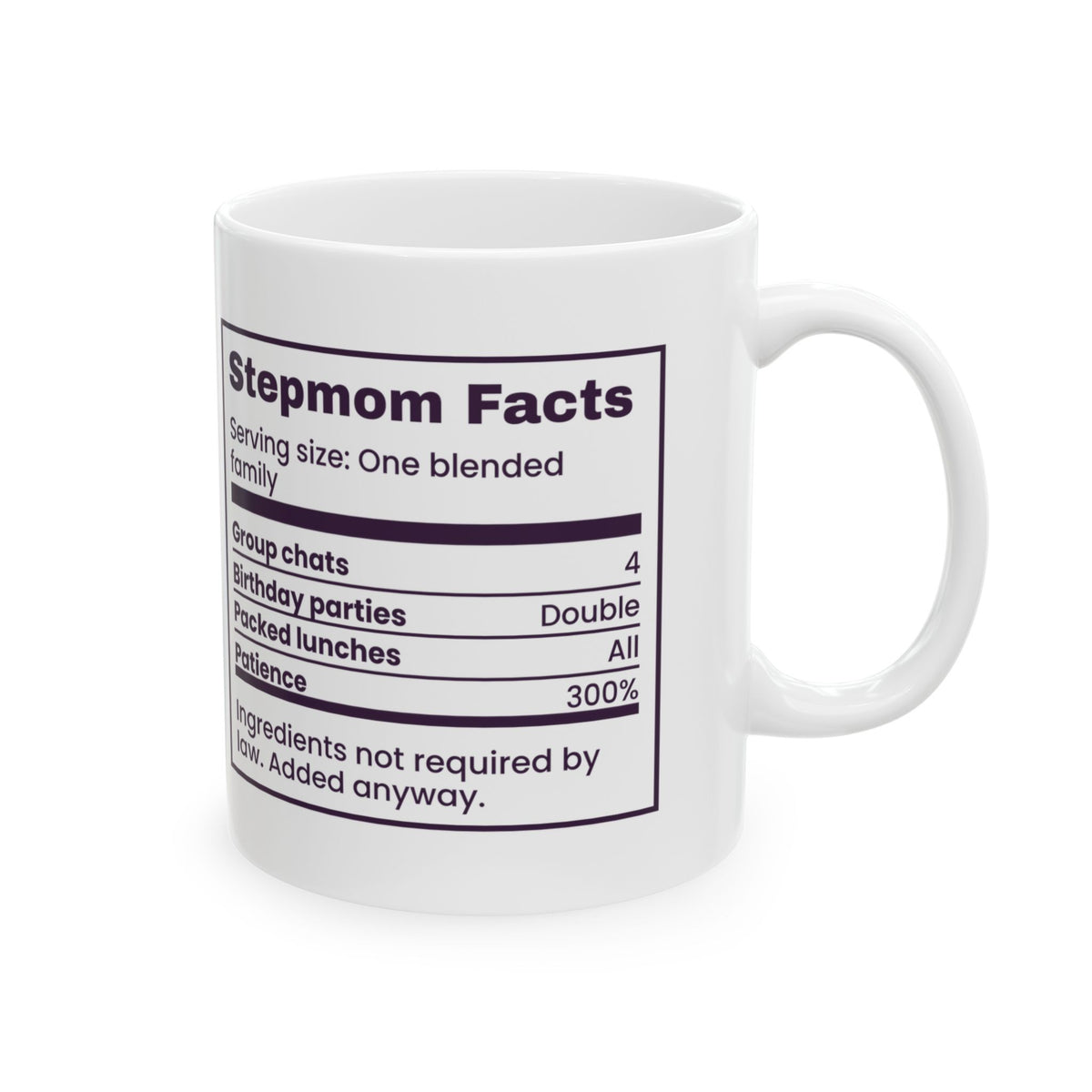 Funny Bonus Mom Coffee Mug Stepmom Facts Nutrition Label For Stepmothers