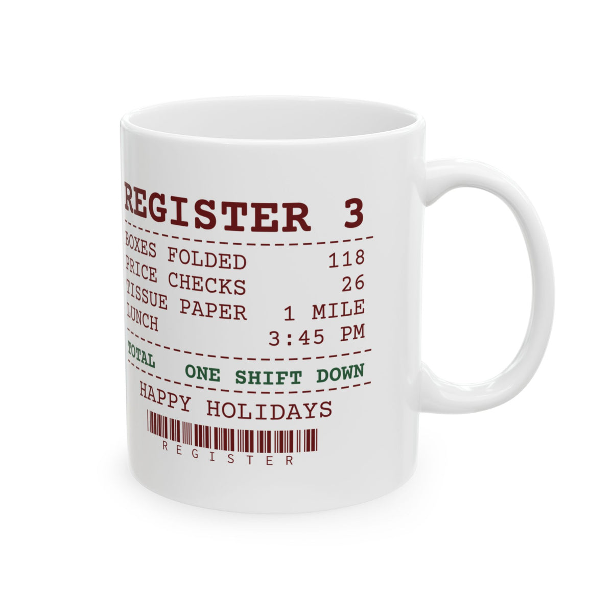 Funny Retail Christmas Coffee Mug Register Receipt For Cashiers
