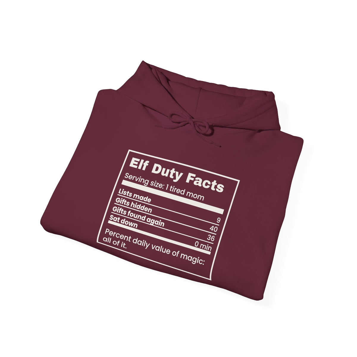 Funny Christmas Mom Hoodie Elf Duty Facts Nutrition Label