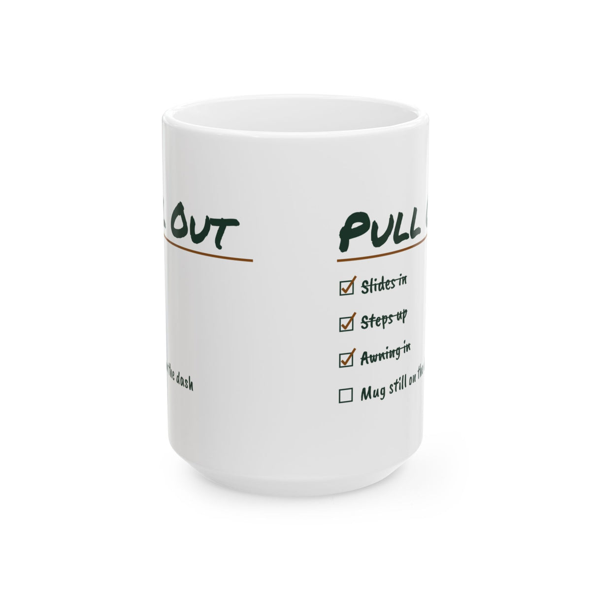 Funny RV Camping Coffee Mug Pull Out Checklist Mug Still On The Dash