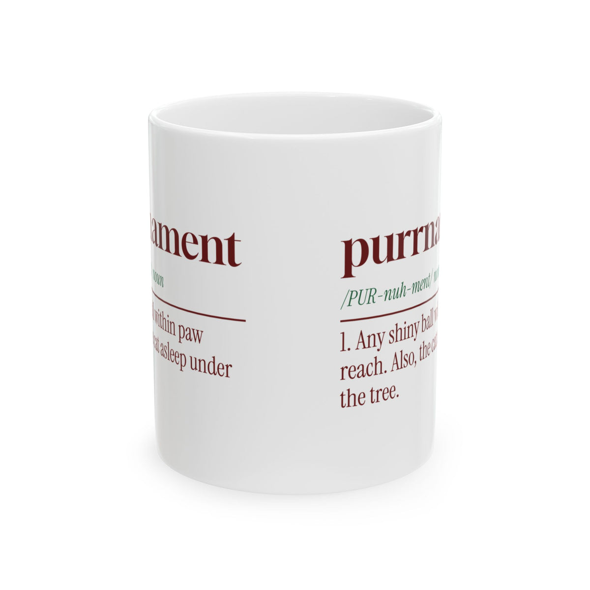 Funny Christmas Cat Coffee Mug Purrnament Dictionary Definition