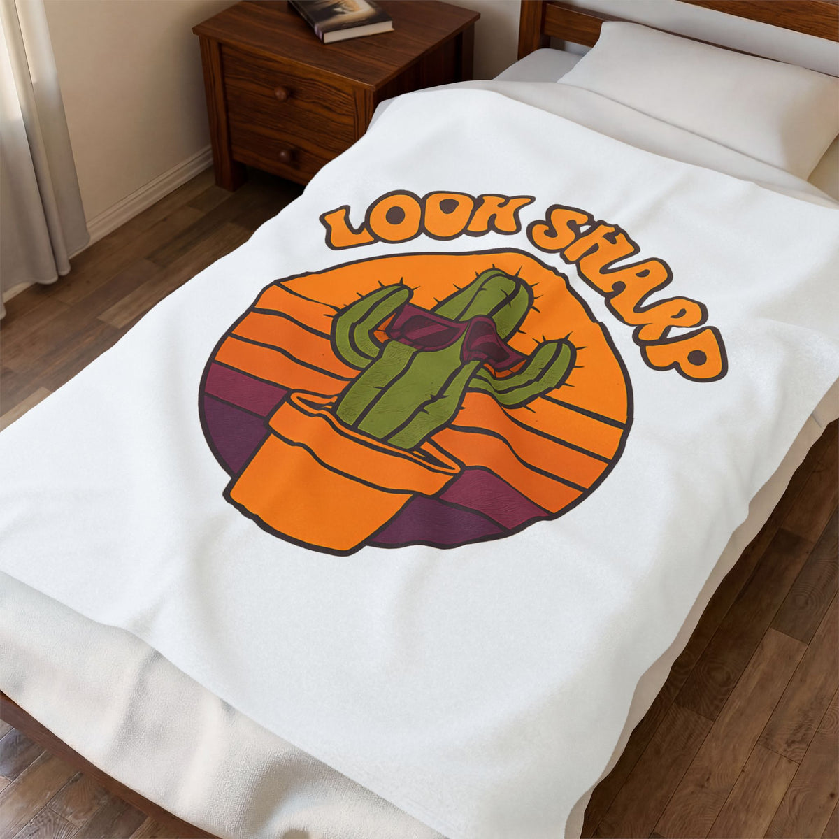 Look Sharp Funny Retro Cactus Plant Lover Throw Blanket
