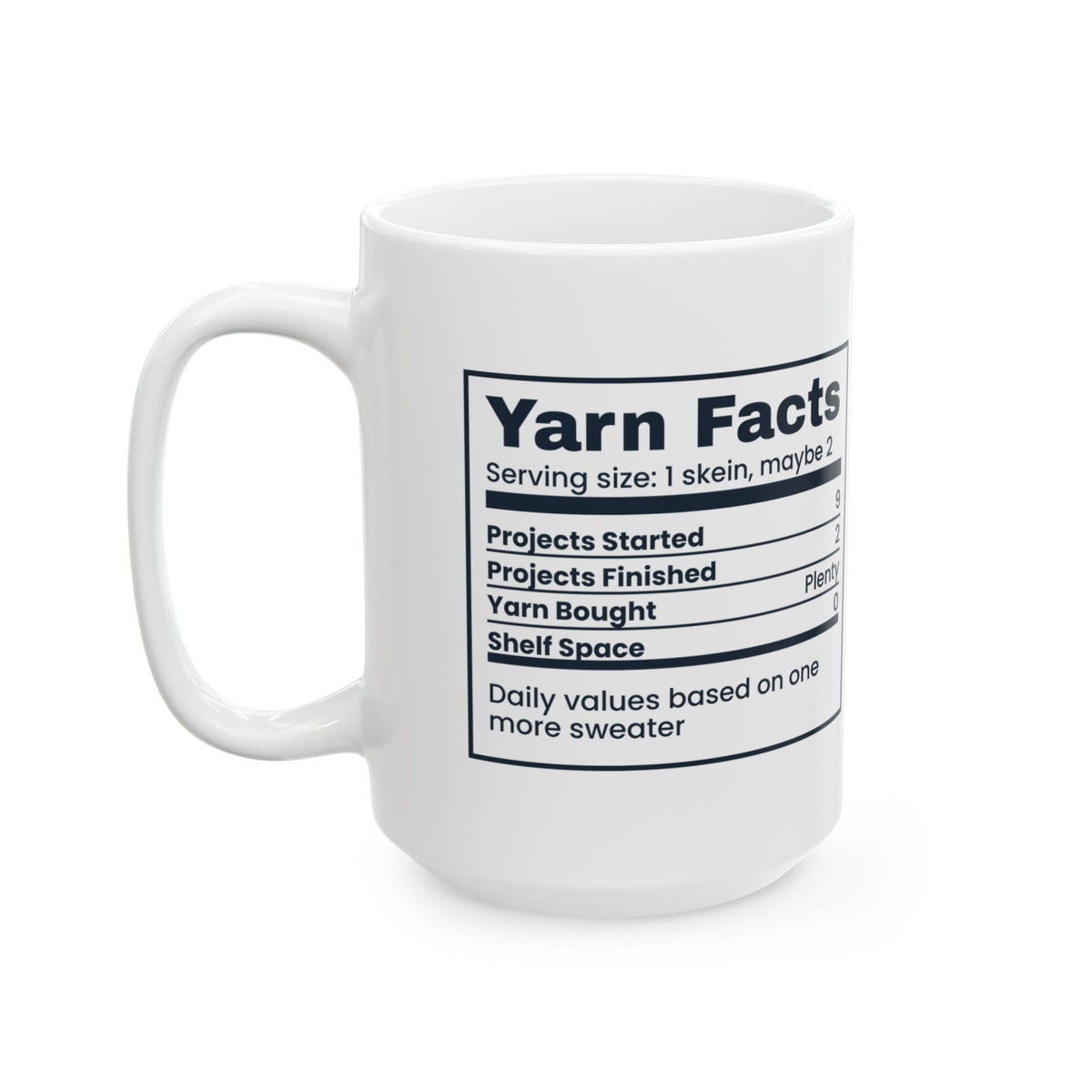Funny Knitting Coffee Mug Yarn Facts Nutrition Label For Knitters