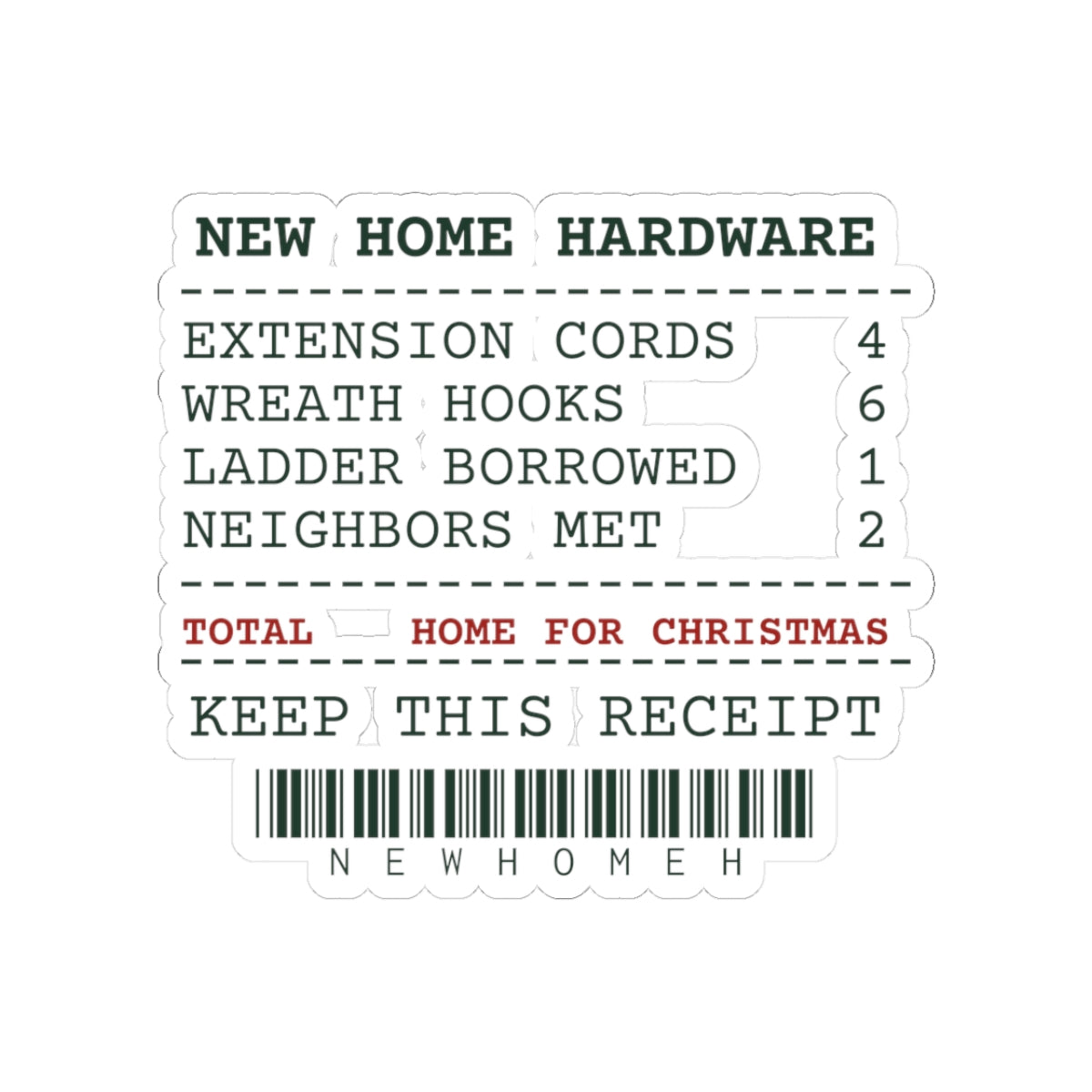 Funny New Home Christmas Sticker Hardware Receipt For Homeowners