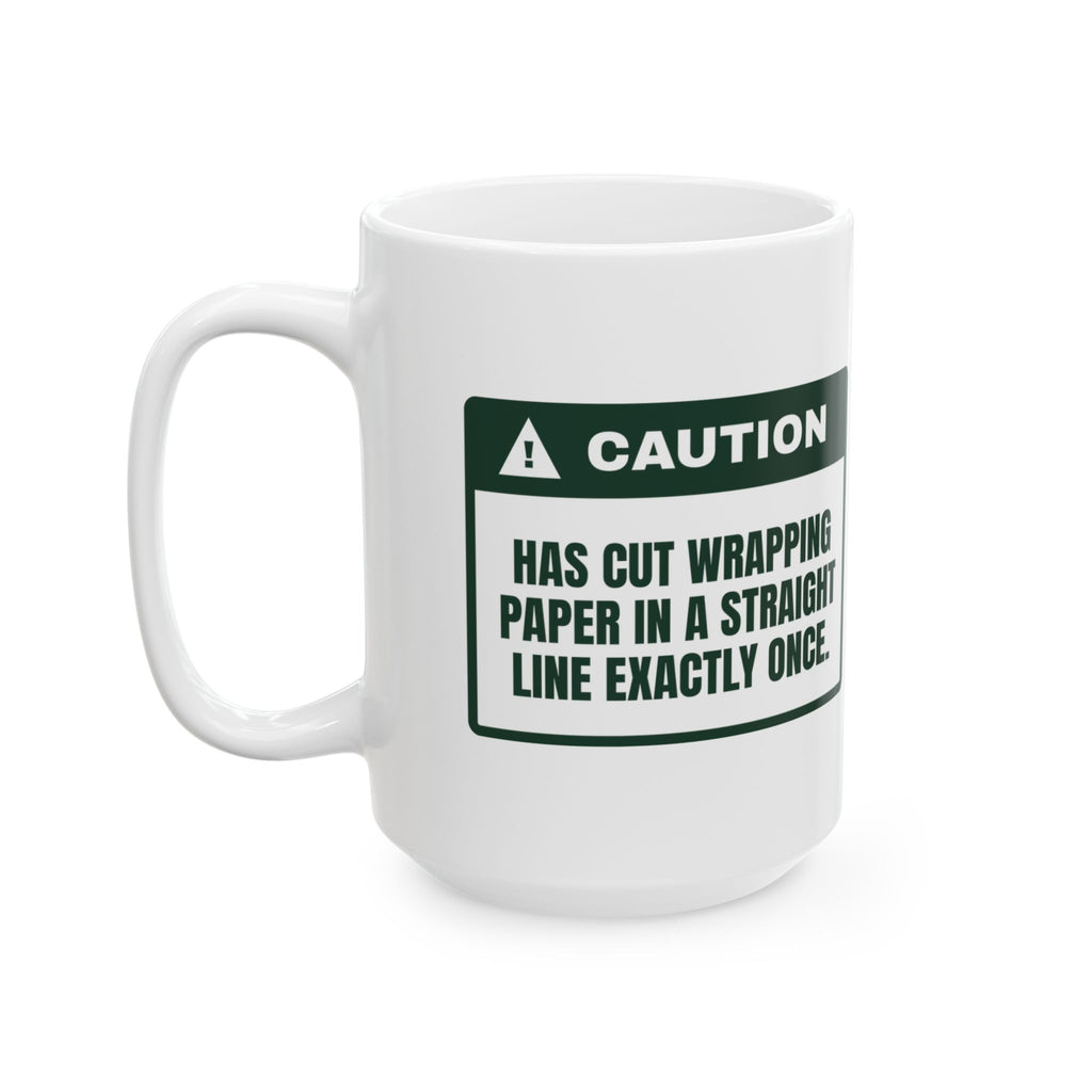 Funny Christmas Wrapping Paper Coffee Mug Cut The Paper Straight Once