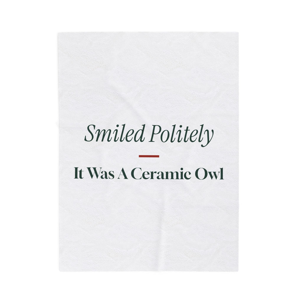 Funny White Elephant Throw Blanket Smiled Politely It Was A Ceramic Owl