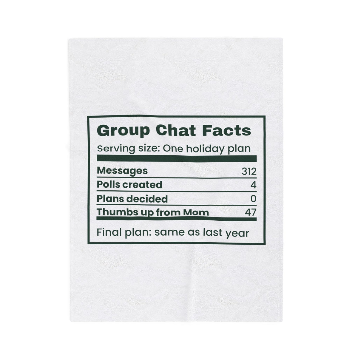Funny Christmas Family Throw Blanket Group Chat Facts Nutrition Label