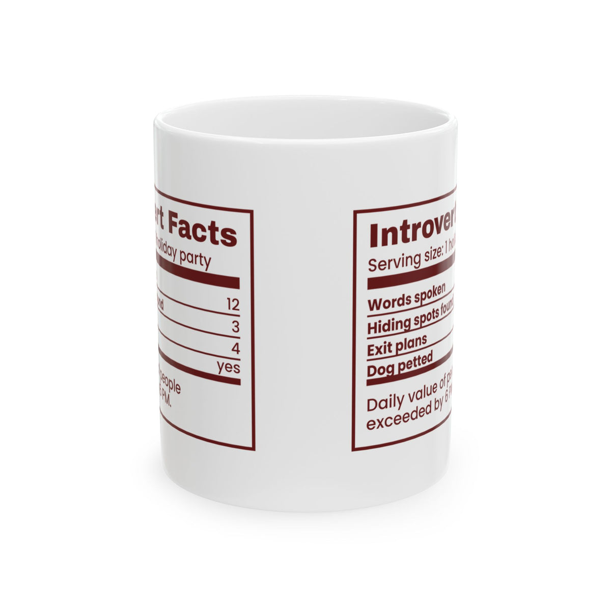 Funny Christmas Introvert Coffee Mug Introvert Facts Nutrition Label