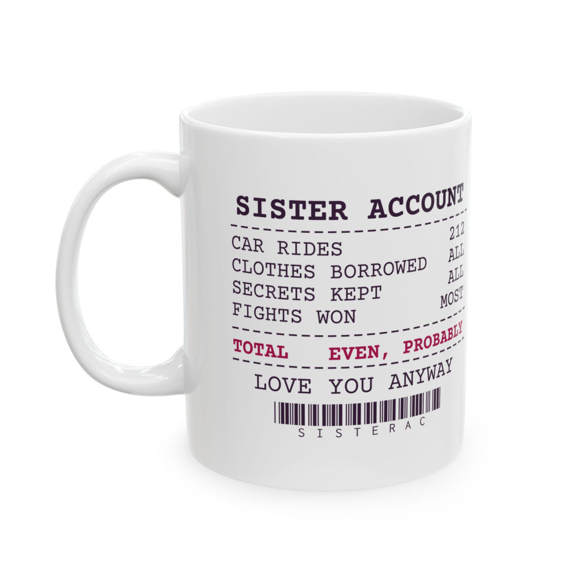 Funny Sister Coffee Mug Secrets Kept All Fights Won Most Receipt
