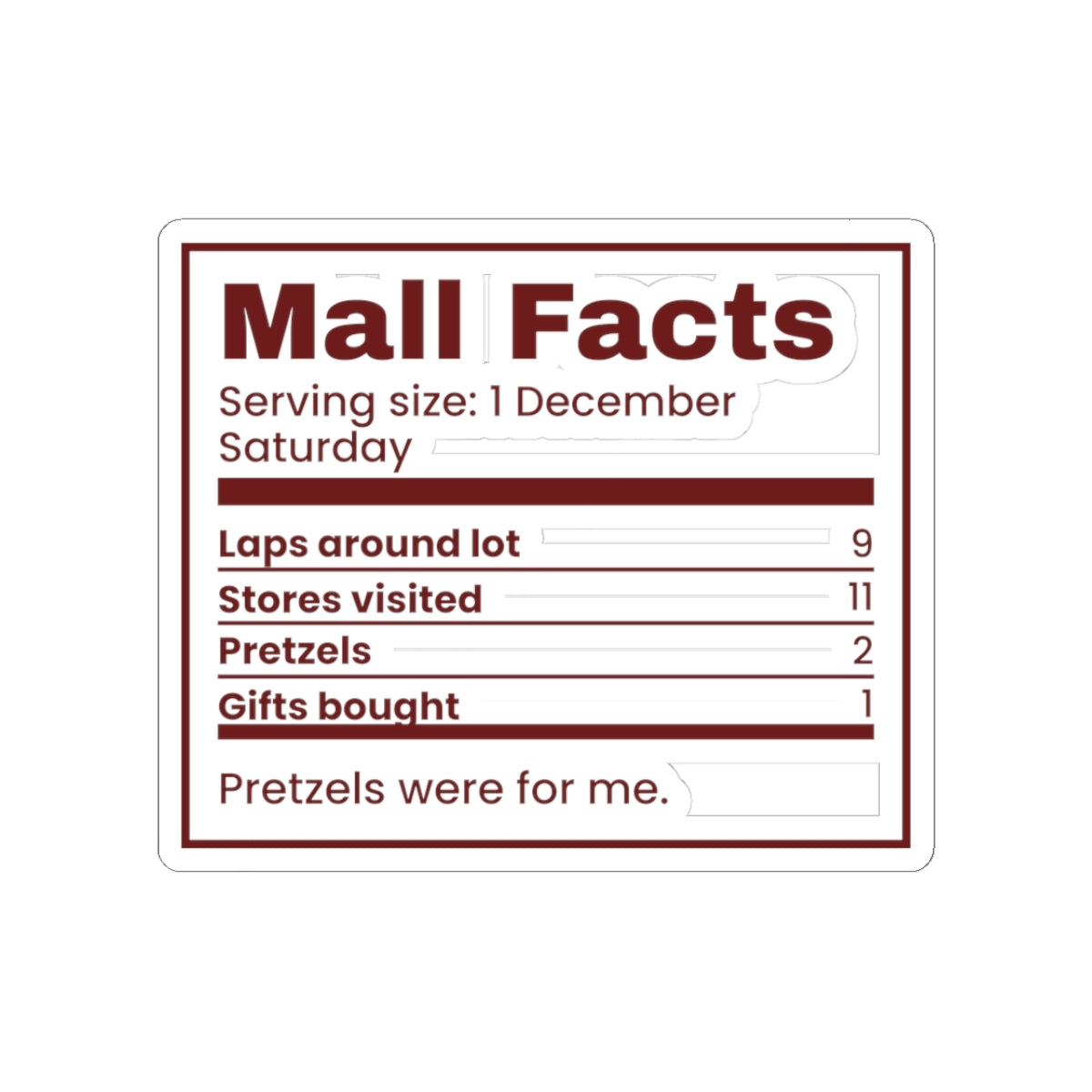 Funny Christmas Shopping Sticker Mall Facts Nutrition Label