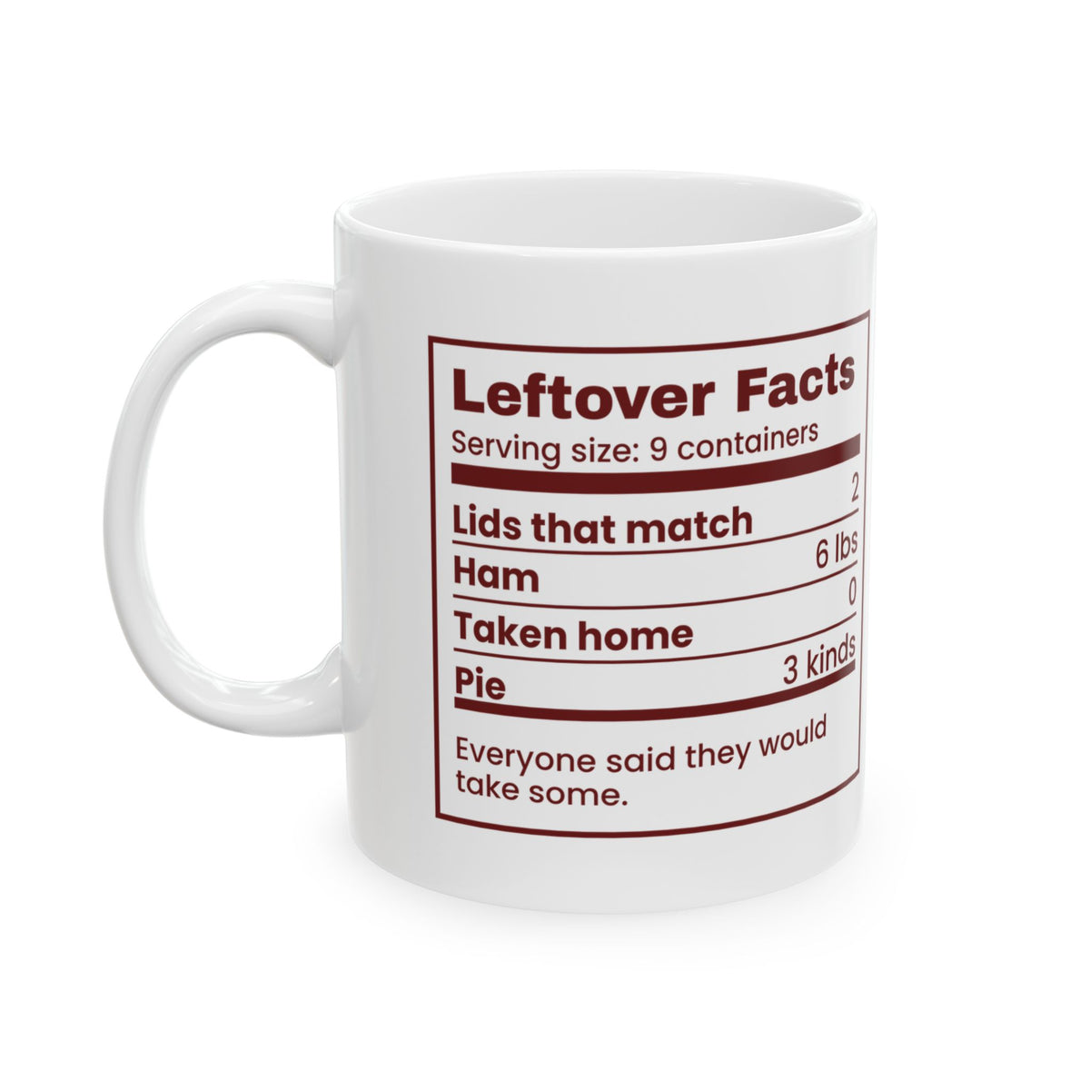 Funny Christmas Host Coffee Mug Leftover Facts Nutrition Label
