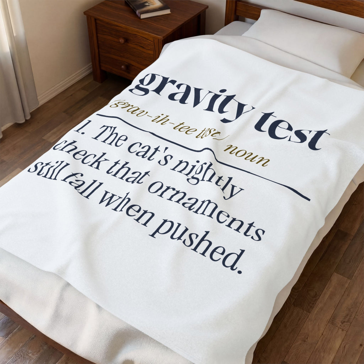 Funny Christmas Cat Throw Blanket Gravity Test Dictionary Definition