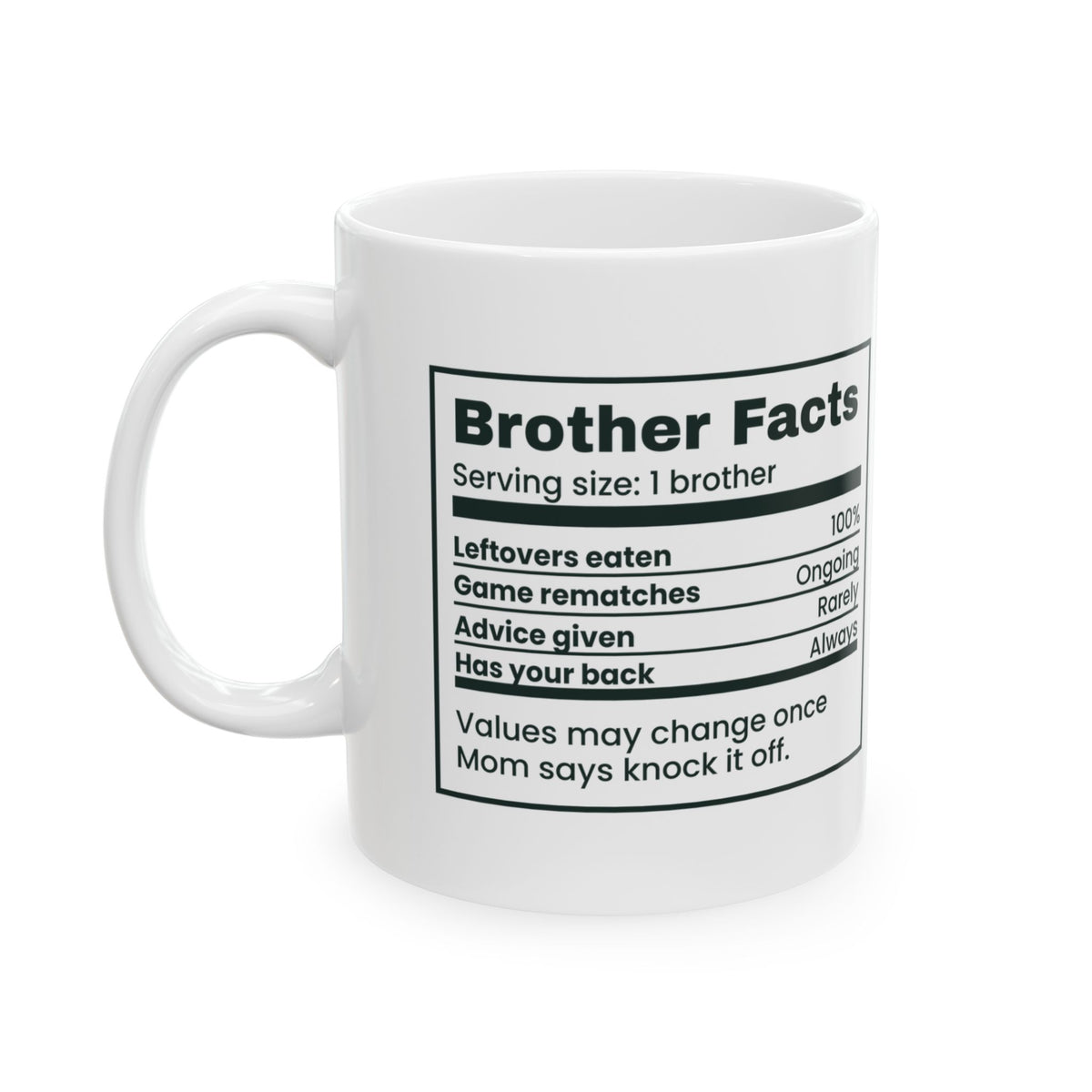 Funny Brother Coffee Mug Brother Facts Nutrition Label Cup