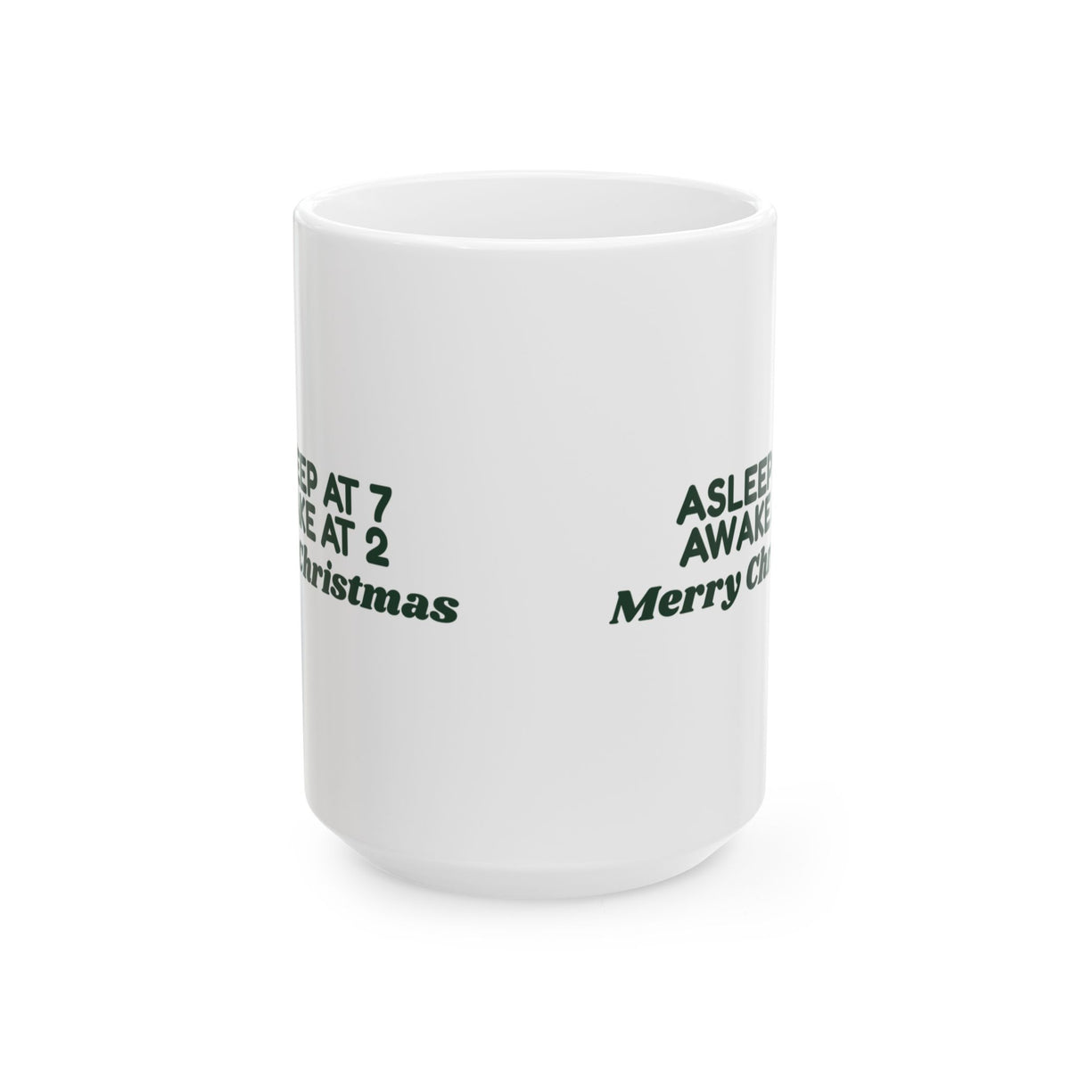 Funny Christmas Coffee Mug Asleep At 7 Awake At 2 For New Parents