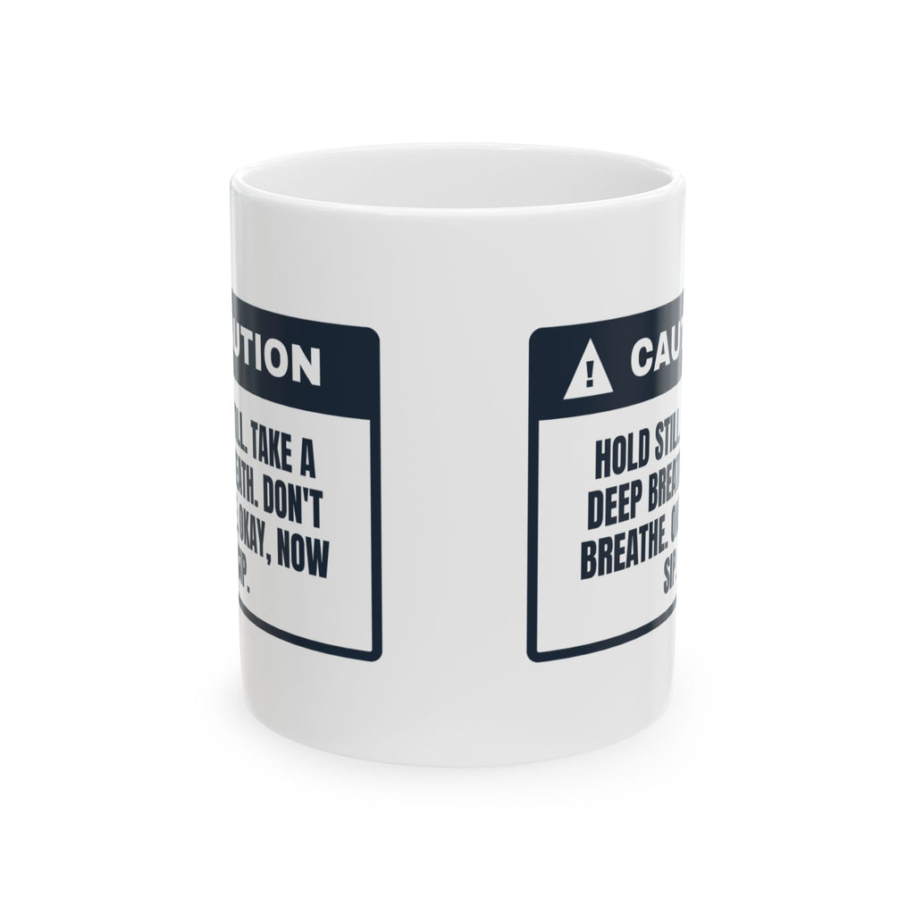 Funny Rad Tech Coffee Mug Don't Breathe Okay Sip Caution Label