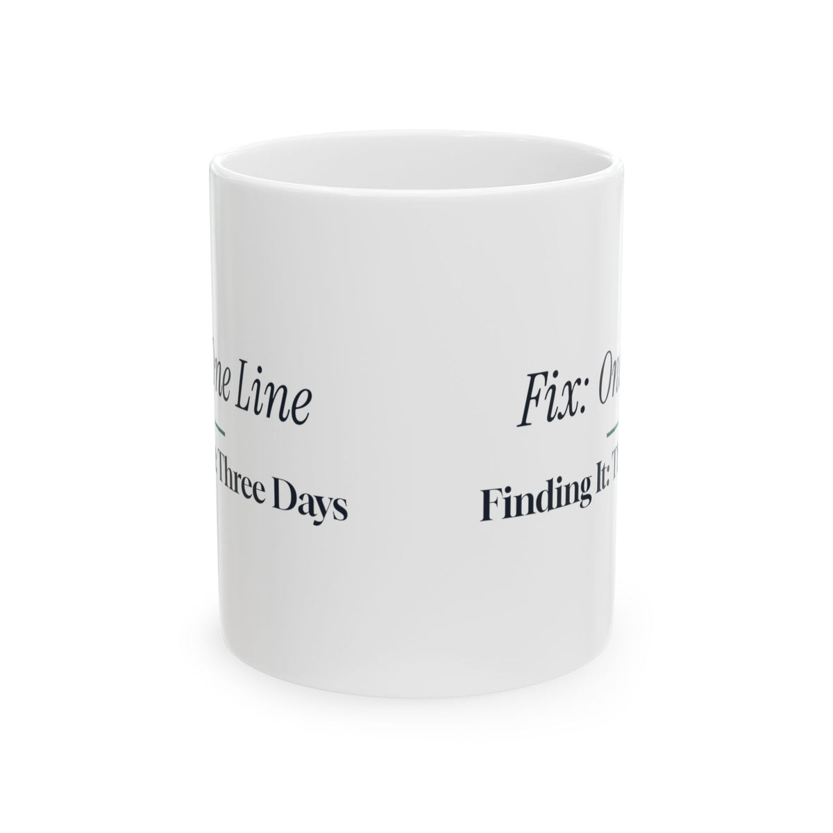 Funny Software Developer Coffee Mug One Line Fix Three Days