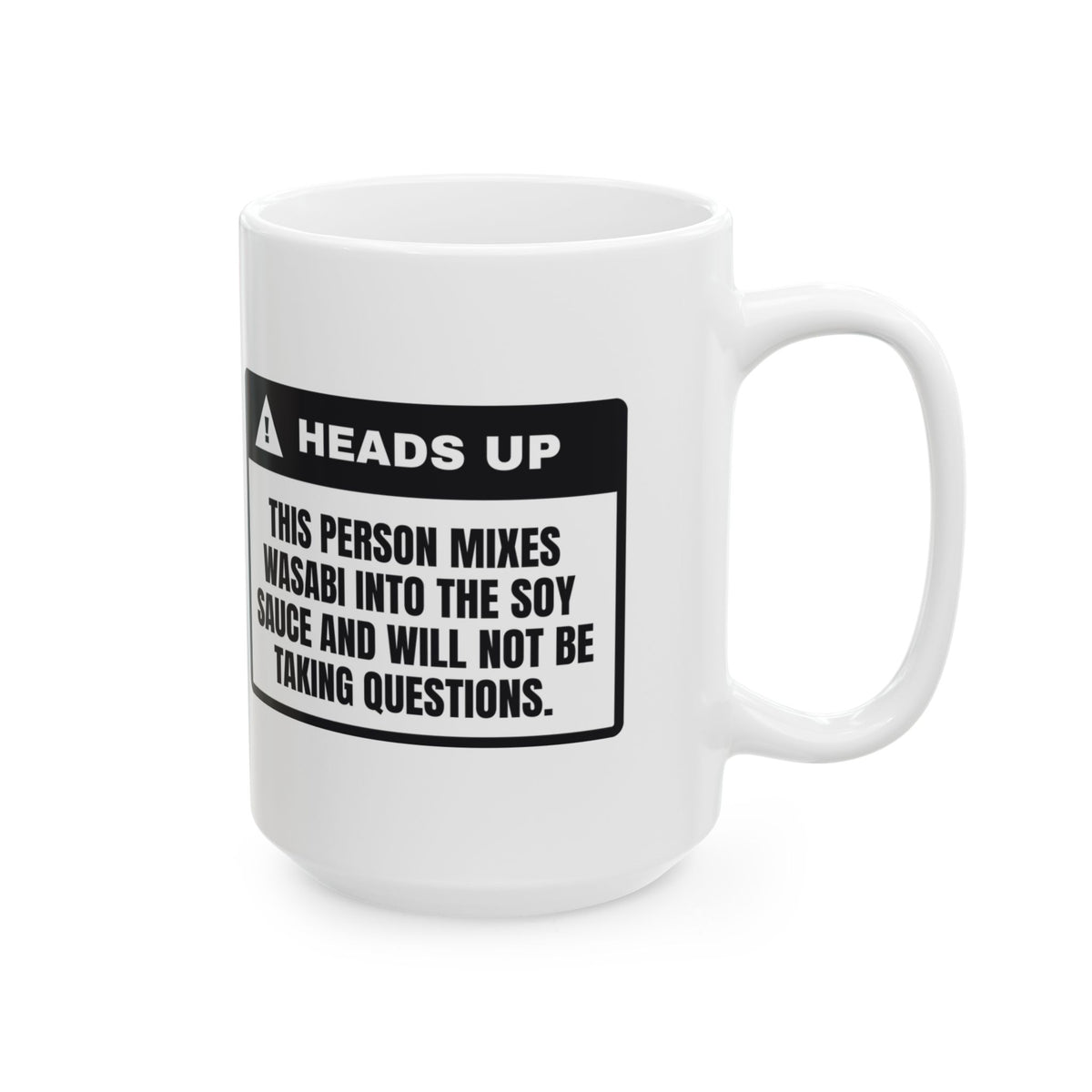 Funny Sushi Coffee Mug Mixes It Into The Soy Warning Label