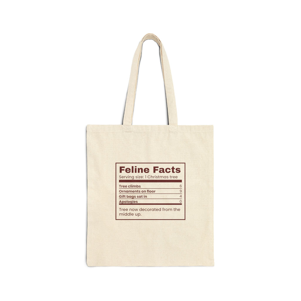 Funny Christmas Cat Tote Bag Feline Facts Nutrition Label
