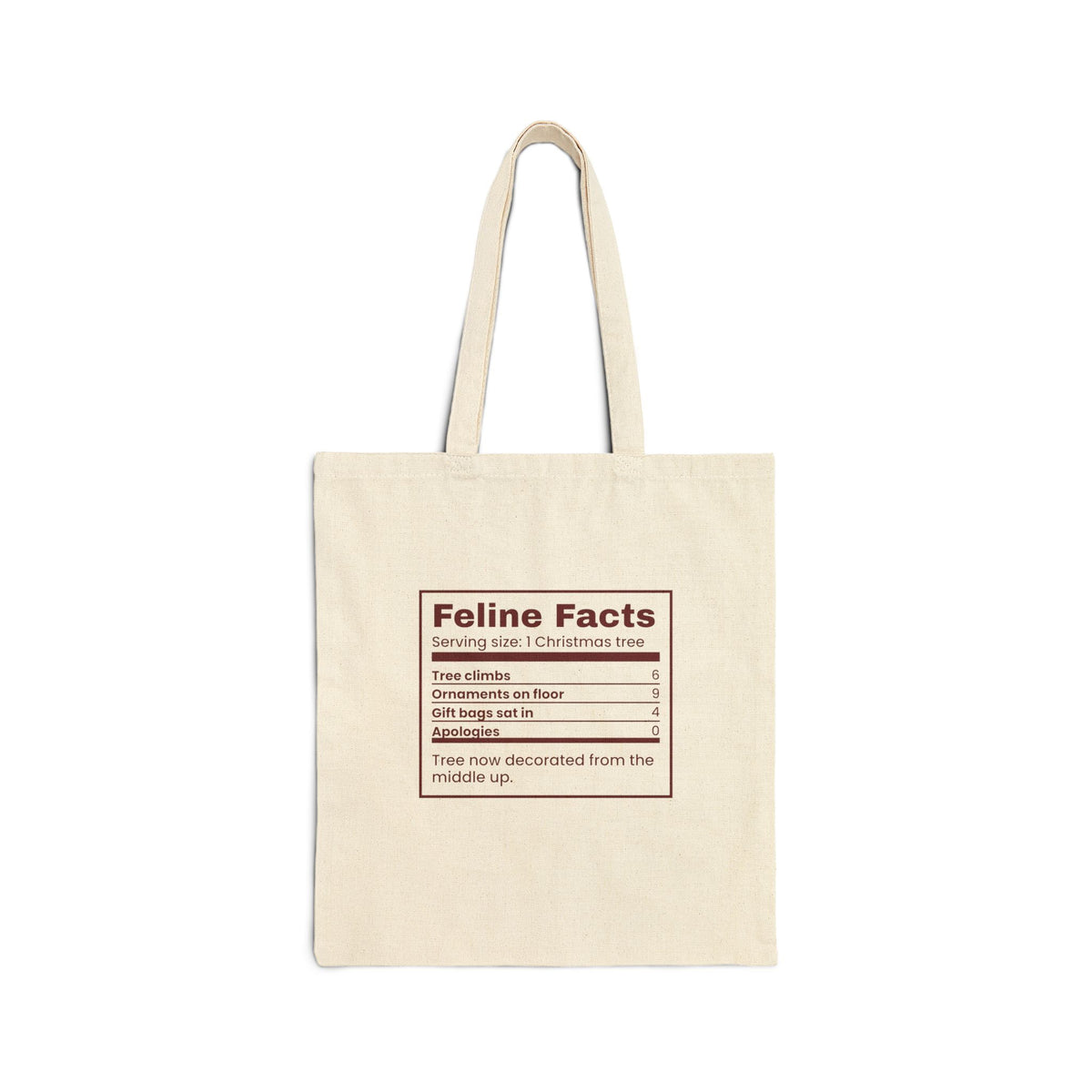 Funny Christmas Cat Tote Bag Feline Facts Nutrition Label