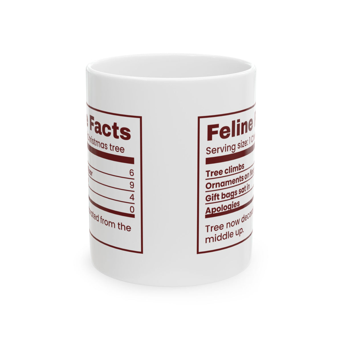 Funny Christmas Cat Coffee Mug Feline Facts Nutrition Label