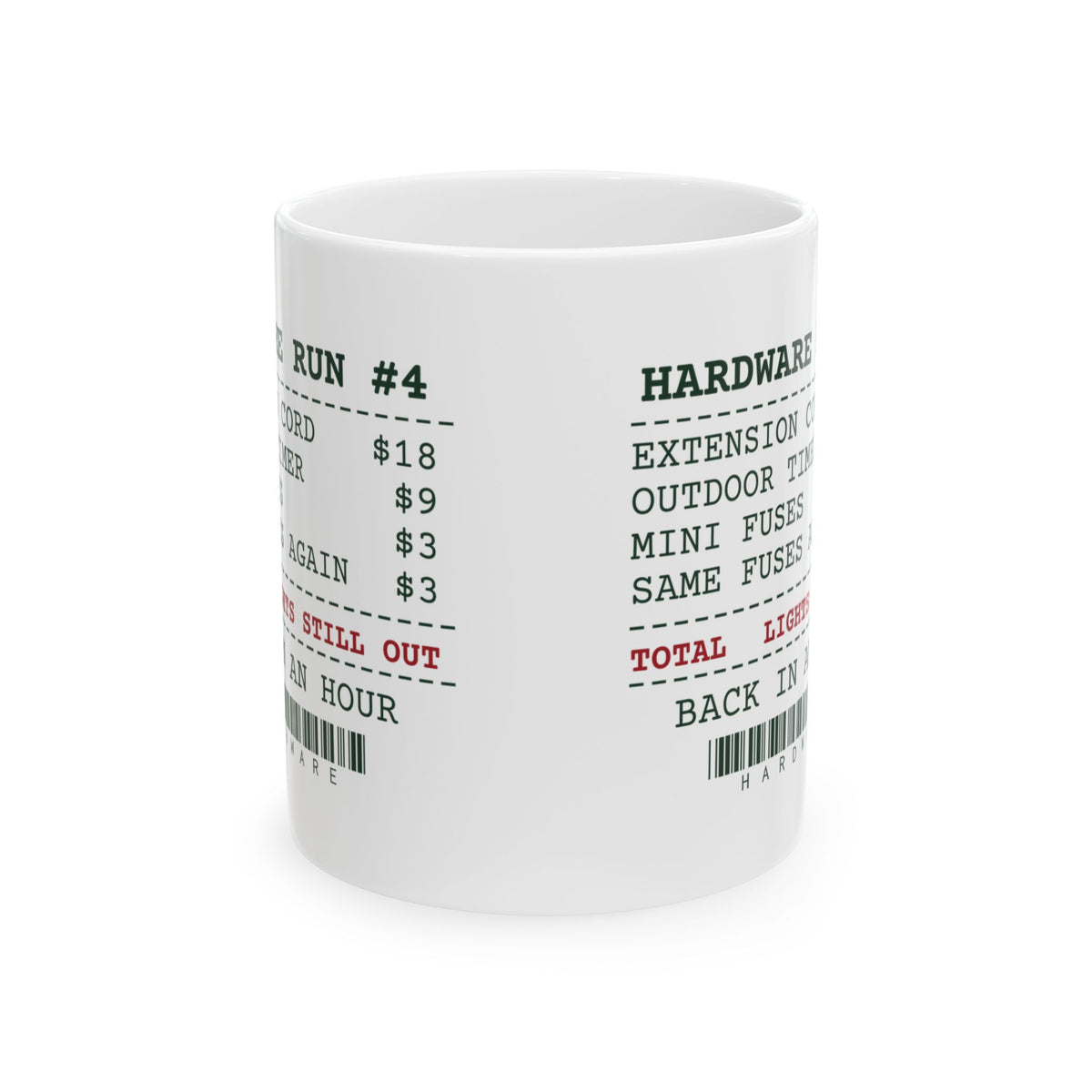 Funny Christmas Dad Coffee Mug Hardware Run Receipt Lights Still Out