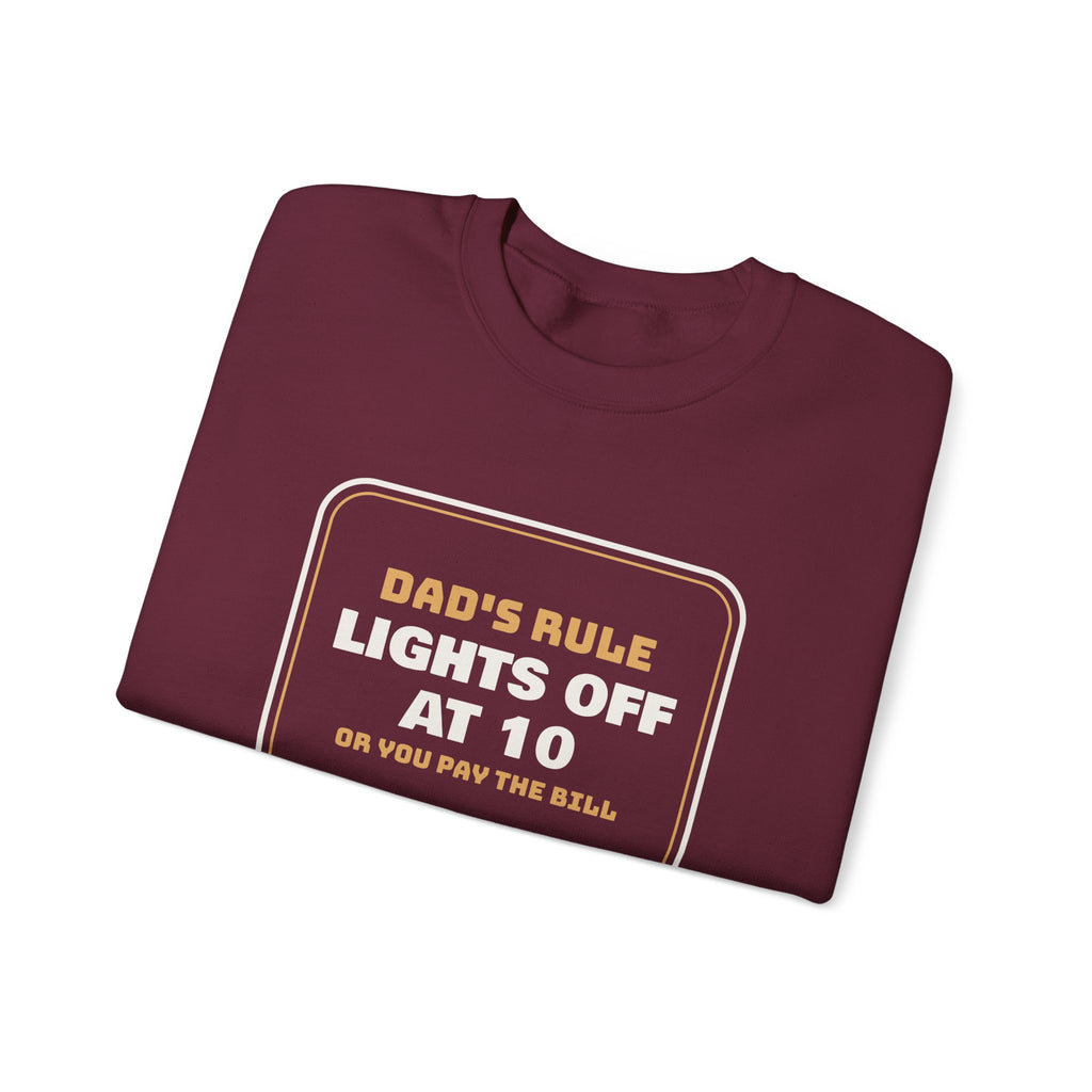 Funny Christmas Dad Sweatshirt Lights Off At 10 Or Pay The Bill